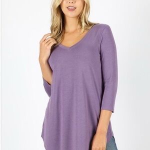 Zenana Outfitters Purple 3/4 Sleeve Relaxed Tunic